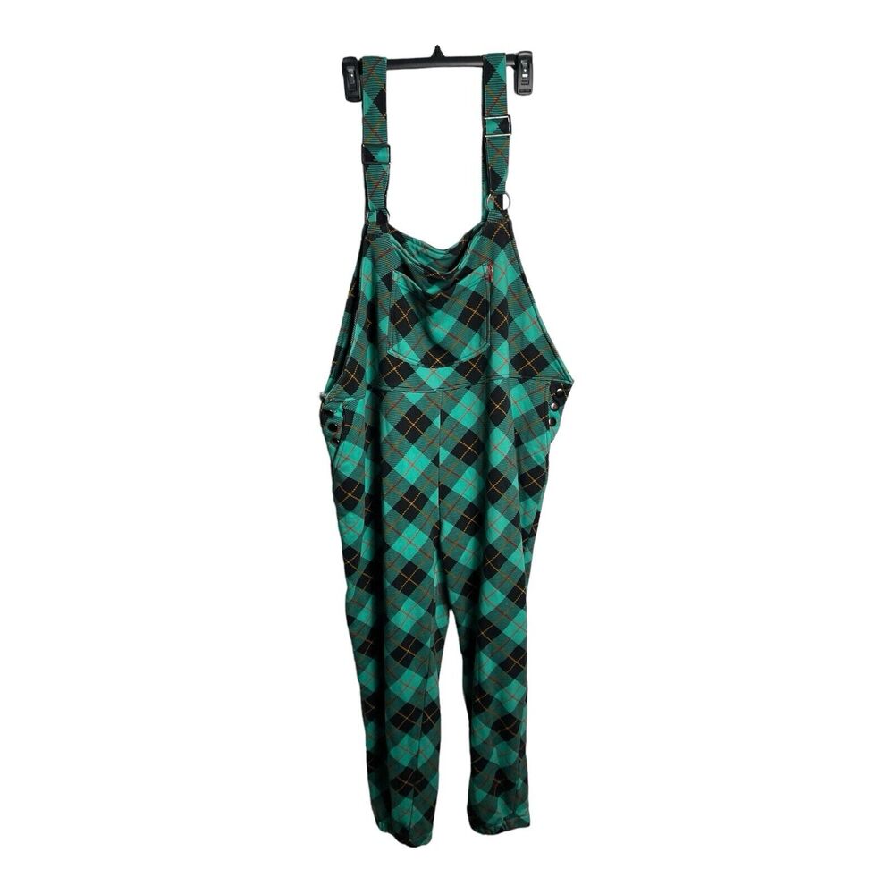 Shinesty Green & Black FrenchTerry Cloth Plaid Overalls Size XL 90s Vibes‎